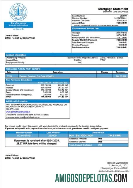 para download Modelo Word e PDF de declaração de hipoteca do Banco de Maharashtra da Índia